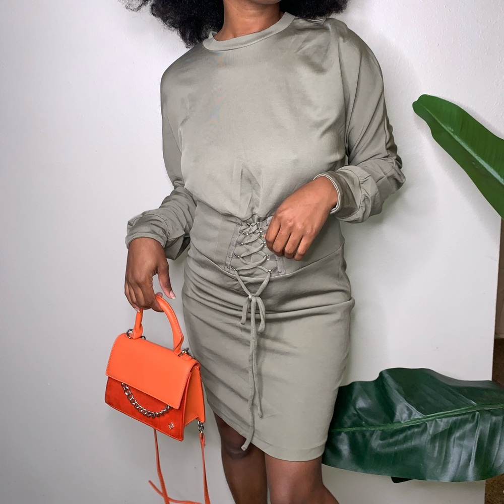BARDOT | Shimmer Green Lace Up Waist Dress